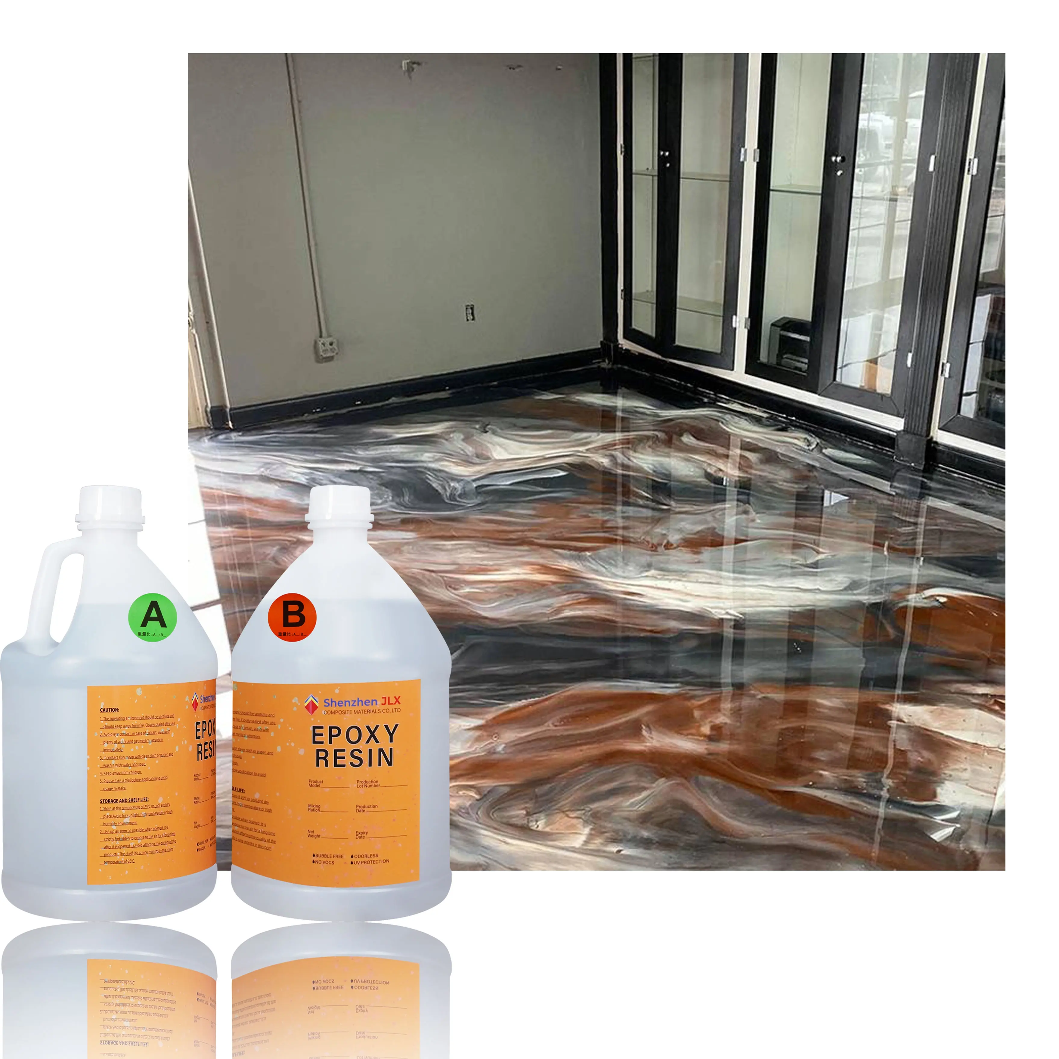 Resina epoxi de pintura de 2 partes autonivelante fácil de mezclar para piso de concreto Pintura de resina de piso 3D metálica epoxi