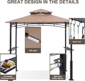 PIOEN 8'x 5' Grill Gazebo Canopy Outdoor BBQ Gazebo Shelter with LED Light <strong>Patio</strong> Canopy Tent for Barbecue, Leg <strong>Plus</strong> Style, Khaki - Product Image 2
