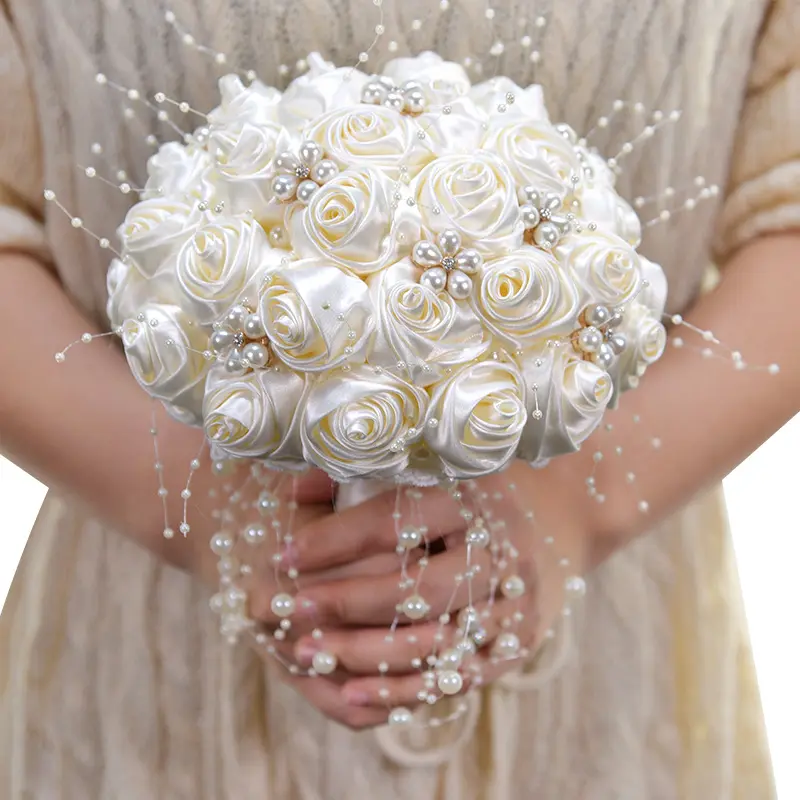 Soporte de flores para decoración de boda, soporte de ramo de novia de seda, accesorios para envolver Ramos de boda para novia, blanco