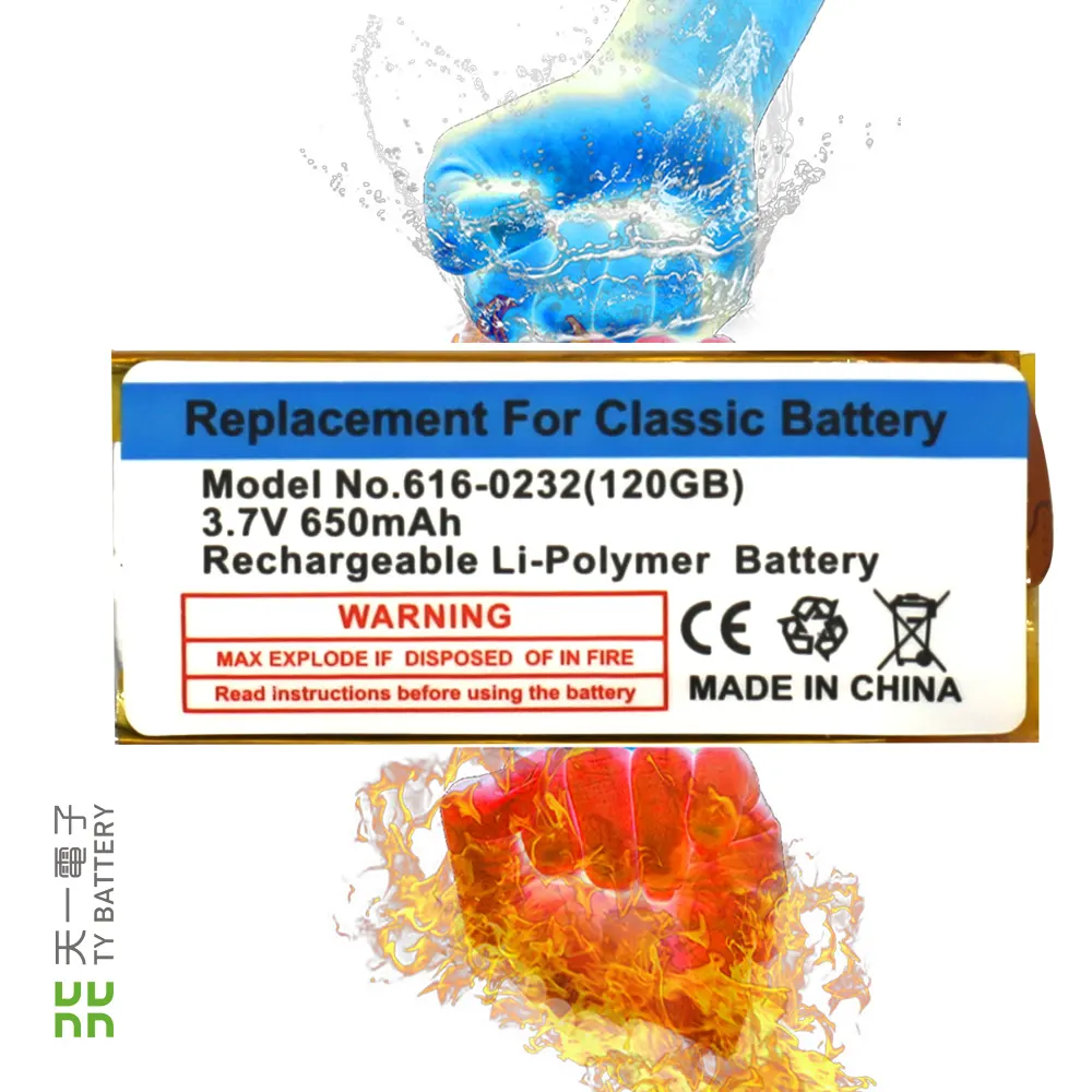 Kapasitas nyata baterai tebal 616-0232 untuk iPod 5 6 7th Video klasik 160G 650mAh 3.7V