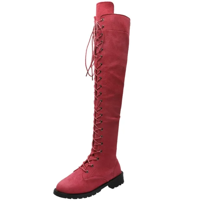 Zapatos por encima de la rodilla de moda para mujer, botas largas de tacón alto con punta redonda, talla 43