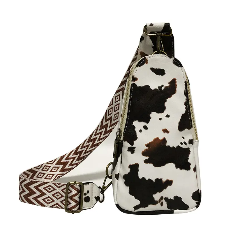2023 Fashion best-selling leopard print cow print belt unisex women's messenger Bag men's retro Pu leather sling bag