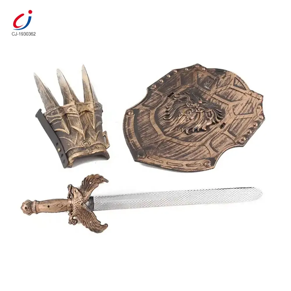 Chengji gros enfants cosplay jouet en plastique couleur bronze épées bouclier ensemble jouets véritable épée arme pour garçons