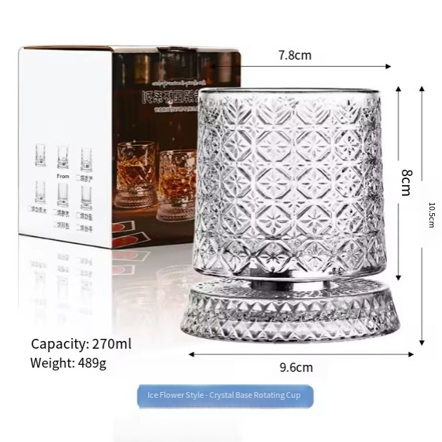 Taza giratoria con base de cristal y flor de hielo - En caja.