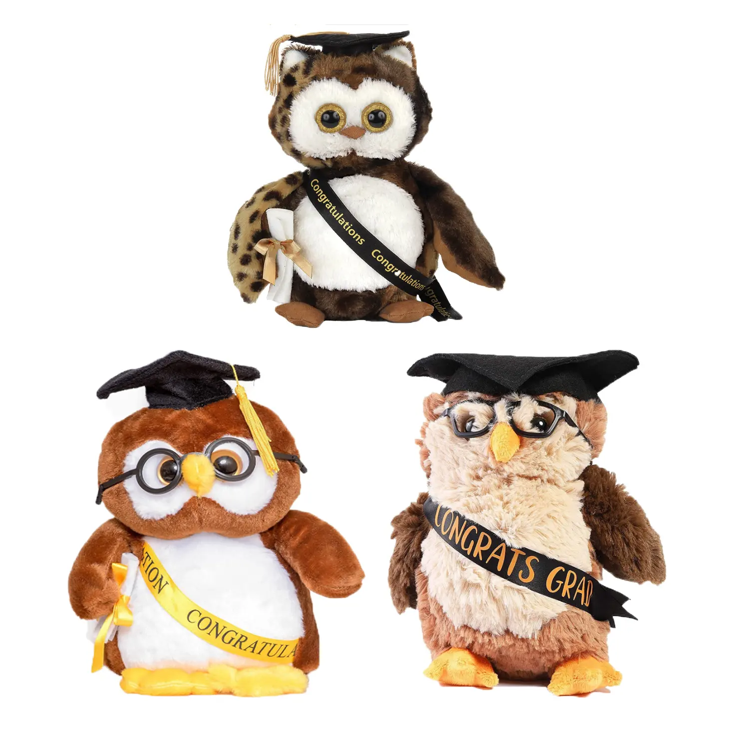 Özel peluş baykuş mezuniyet dolması hayvan yumuşak baykuş oyuncak gözlük ve Grad kap ile 2023 mezunları için kişiselleştirilmiş Logo yapılabilir