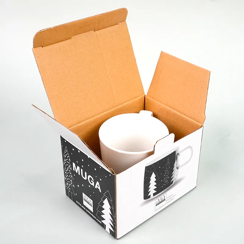 Caja de papel con fondo de bloqueo automático plano de cartón corrugado personalizado Impresión personalizada Kraft taza de Navidad envío Cajas de Regalo