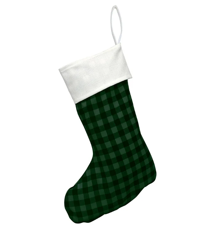 Sublimation custom blank linen plaid holiday Christmas socks