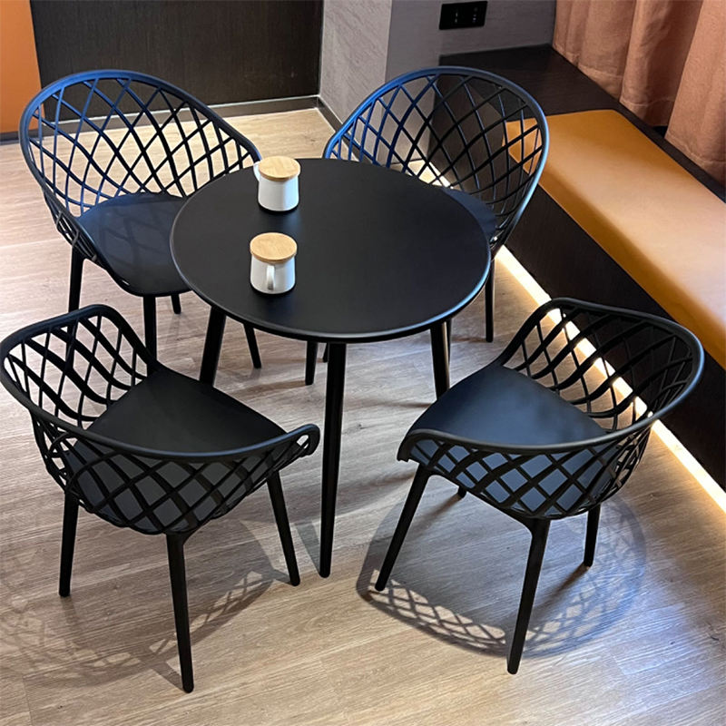4 chaises table ronde en acier carbone 100cm