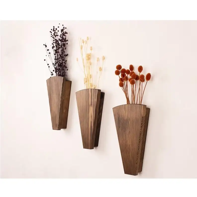 Vasos de madeira para parede, moderno, simples, decoração de casa, flores secas, suporte de madeira