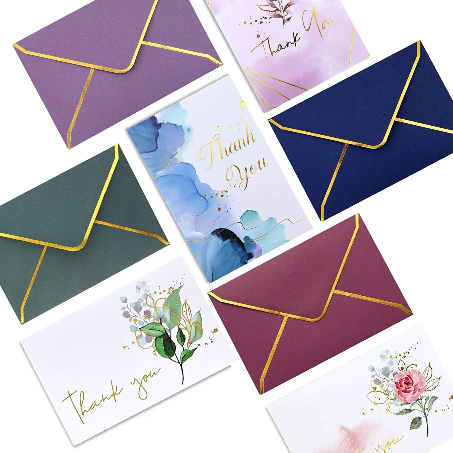 Custom Assorted Elegant Floral Thank You Cards with Envelopes Blank Note Cards for Wedding, Business, Graduation, Baby Shower