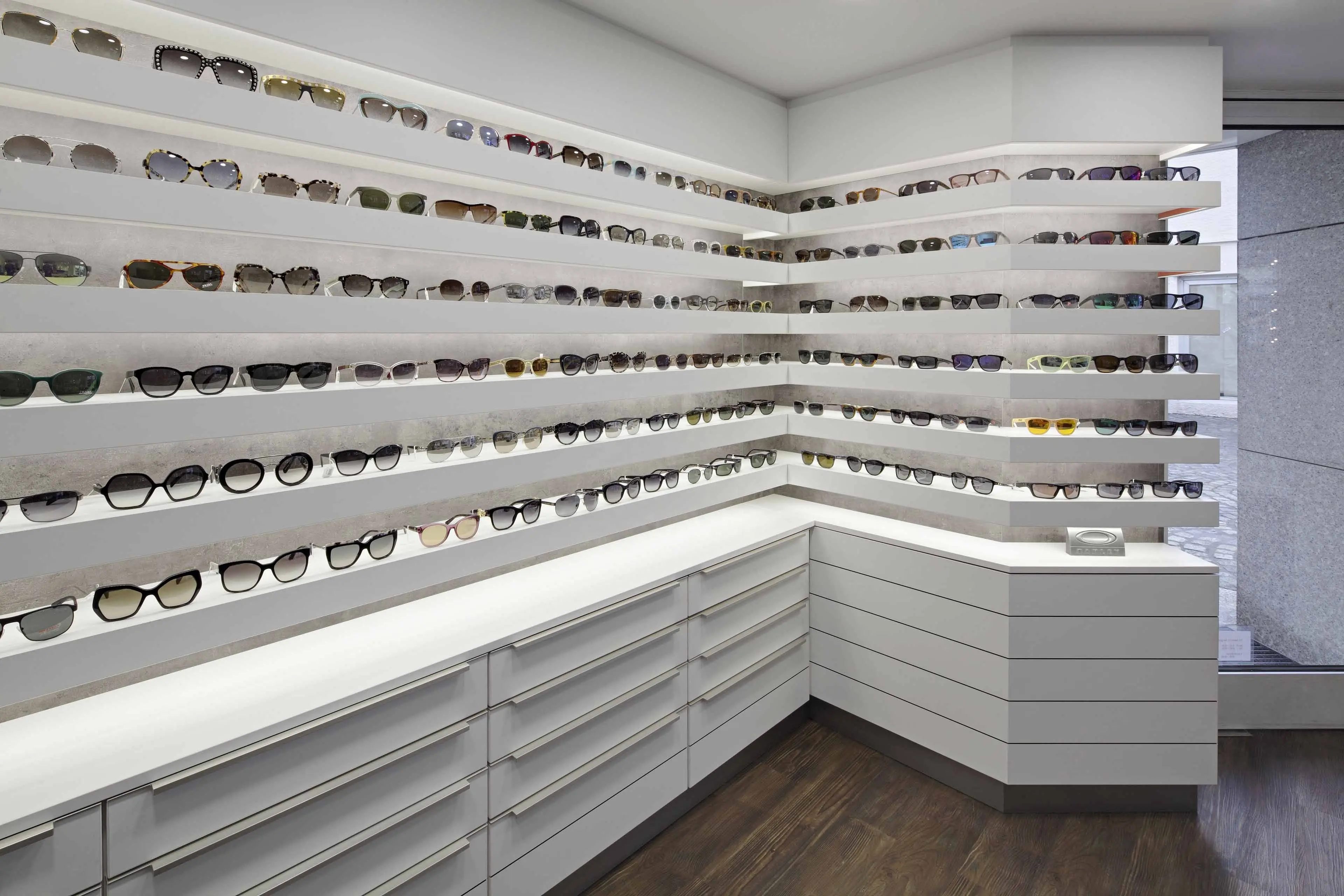 Vitrina de exhibición de Marcos ópticos, estante de exhibición de gafas para tienda óptica, diseño de decoración interior