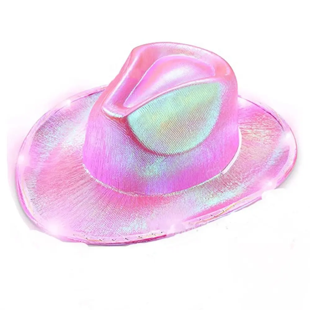 Sombreros de vaquero para mujer con sombrero de vaquero holográfico metálico ligero para decoración de fiesta de neón de Halloween