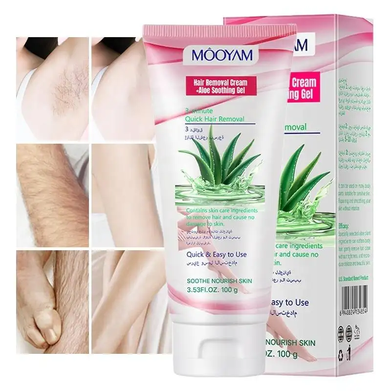 Creme depilatório natural de 5 minutos sem dor de marca própria, creme de depilação orgânico natural de Aloe Vera para mulheres e homens