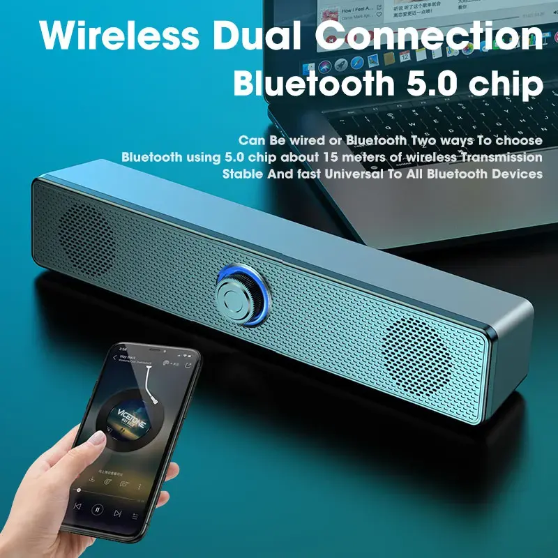 Speaker Bluetooth berkabel Soundbar PC, Soundbar bertenaga USB untuk TV Pc Laptop Gaming Home Theater sistem Audio Surround