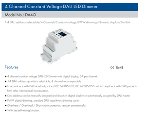 Skydance DA4-D 4 canali DALI LED Dimmer tensione costante Din Rail controller display numerico digitale PWM Dimmer interruttore - Product Image 3