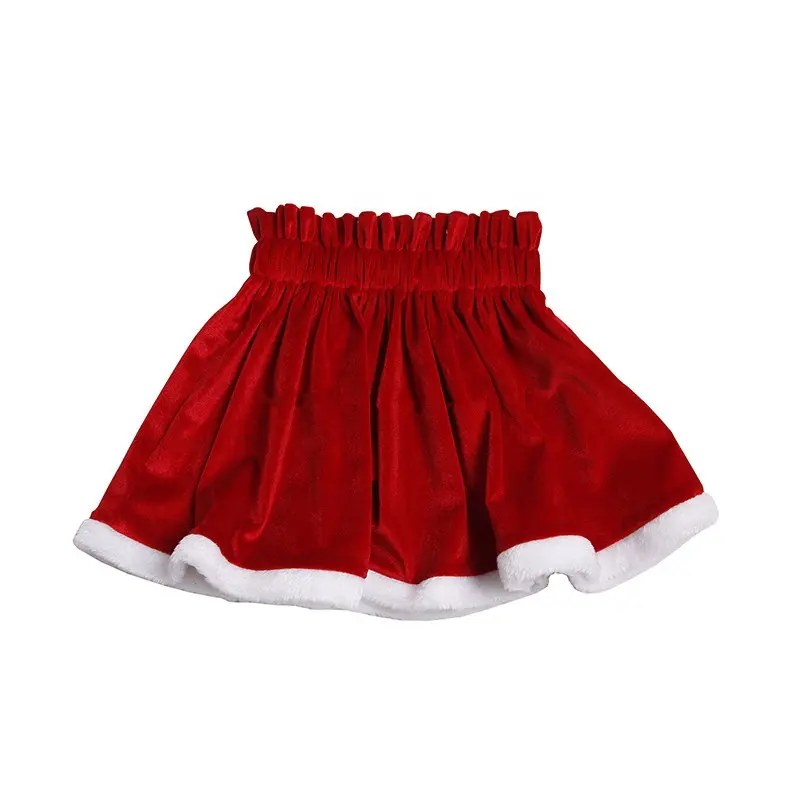 وصل حديثًا عيد الميلاد رائج البيع للأطفال كشكش الخصر أحمر اللون المخملية تنورة مع الفراء الفتيات الملابس تنورة القطيفة