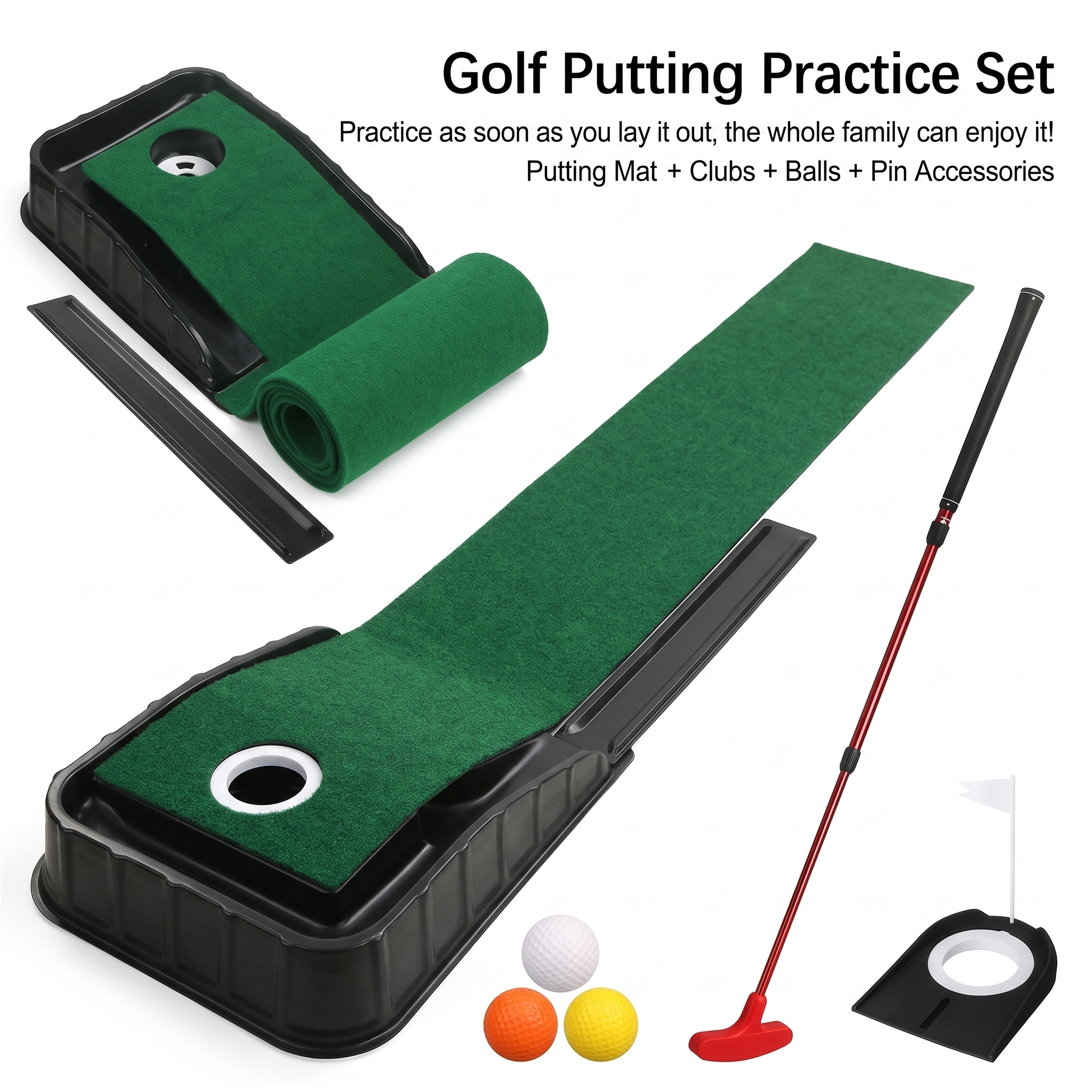0ne putting mat and putting green and three balls
