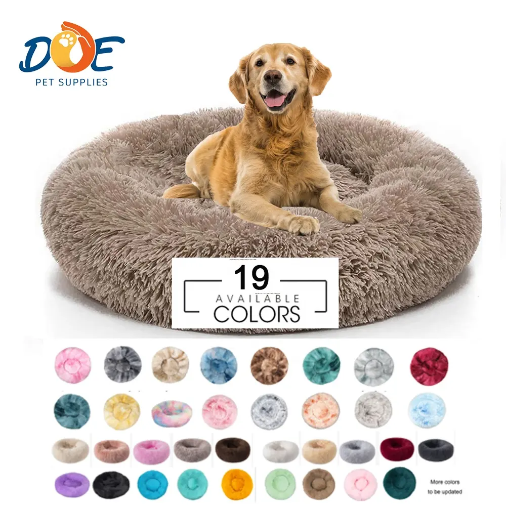 Doe Pet üreticisi toptan özel 2022 sıcak lüks peluş kabarık büyük çörek Pet yatak köpek yatak yuvarlak yıkanabilir köpek yatakları köpekler için