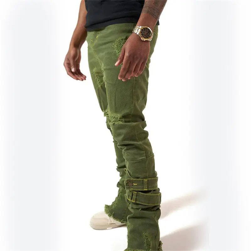 ZY nouveauté jeans pour hommes de haute qualité solide empilé denim jeans slim logo personnalisé mode jeans déchirés pantalons pour hommes