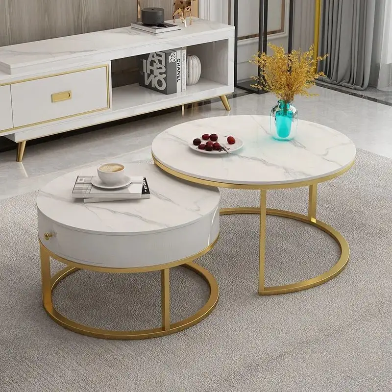 Gold Edelstahl Runde Marmor Couch tisch mit Schublade/Mesa de centro