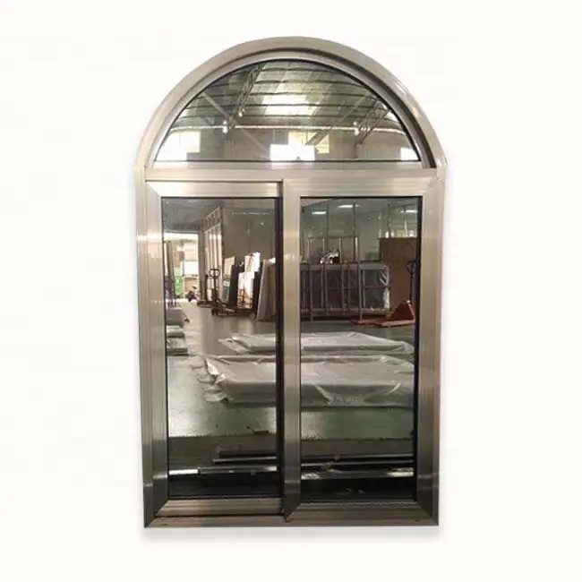Arc en verre à profil moderne, double conception avec cadre coulissant en aluminium, couleur champagne, dernière collection 2020