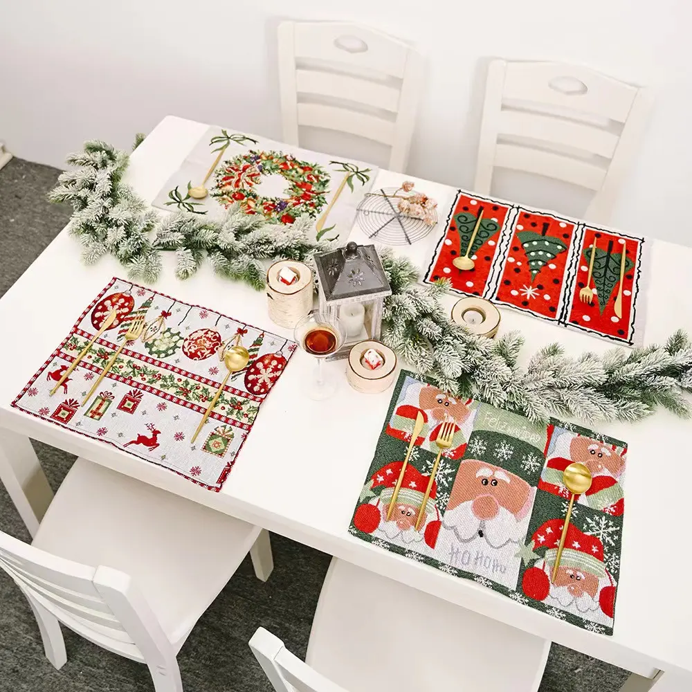 Manteles individuales de Navidad antideslizantes resistentes al calor 2024 manteles de mesa de Navidad bosque hombre Navidad comedor decoración del hogar adornos de Navidad