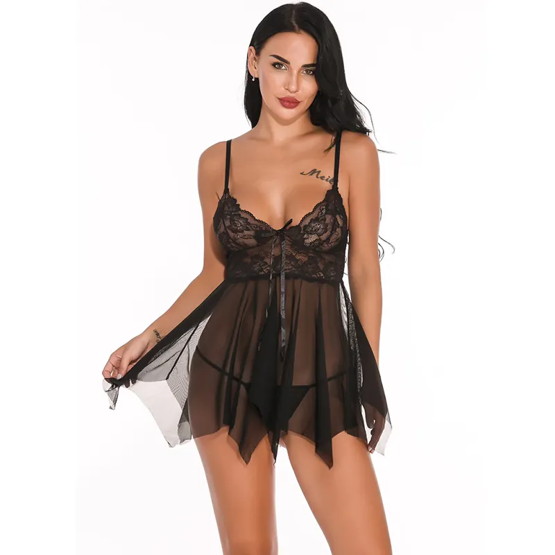 Chemise de nuit en dentelle florale pour femmes, Lingerie Sexy, vêtements pour dormir,