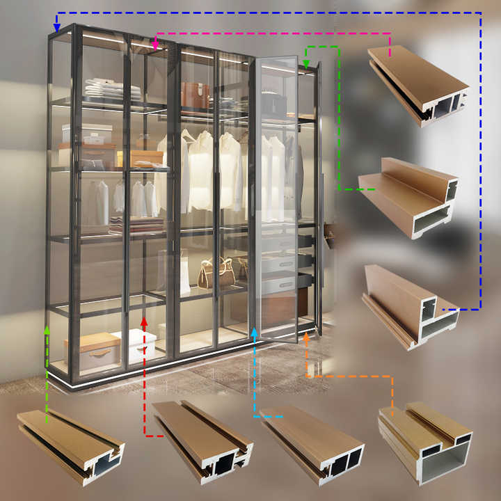 Minimalist Italian Style Aluminum Profile Wardrobe 6063 T5 Aluminum Kitchen Cabinet Wardrobe Frame G