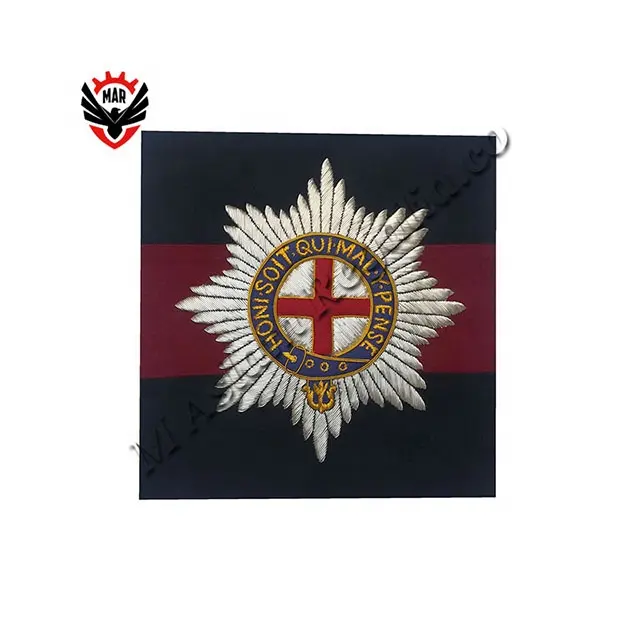Irish Guards Frame Badge HONI SOIT QUI MAL Y PENSE Silver bullion wire ricamo a mano blazer distintivo di lana