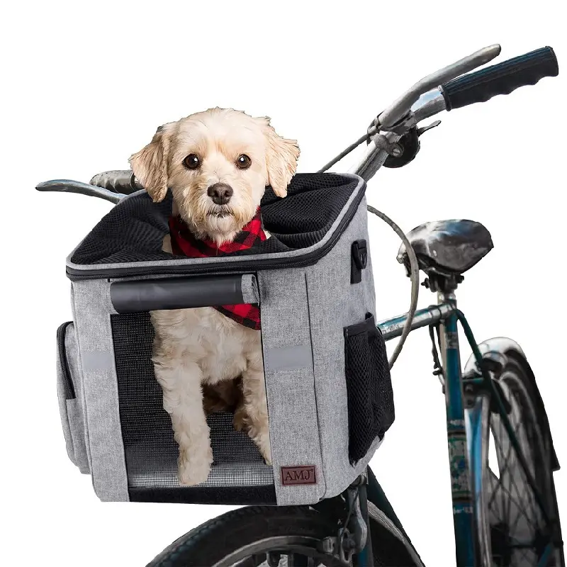 Customization Dog Bike Basket Soft-Sided Dog Bike Carrier with 2 Mesh Windows for Small Dog Cat Puppies