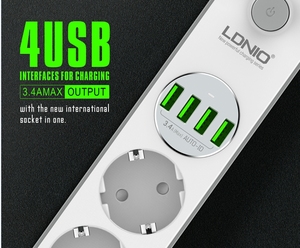 LDNIO SE4432 güç şeridi 5V/3.4A 4usb güç çıkışı gömme montaj avrupa fiş uzatma soketi - Product Image 3