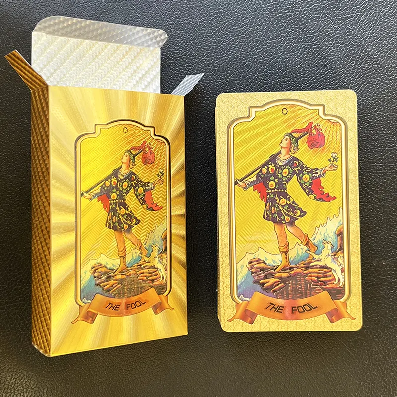 Cartas de Tarot de alta calidad, impresión personalizada, cartas de Tarot doradas de plástico en Stock