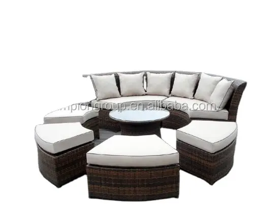 Patio al aire libre muebles de mimbre 7pcs todo el tiempo redondo sofá con libre Patio cubierta