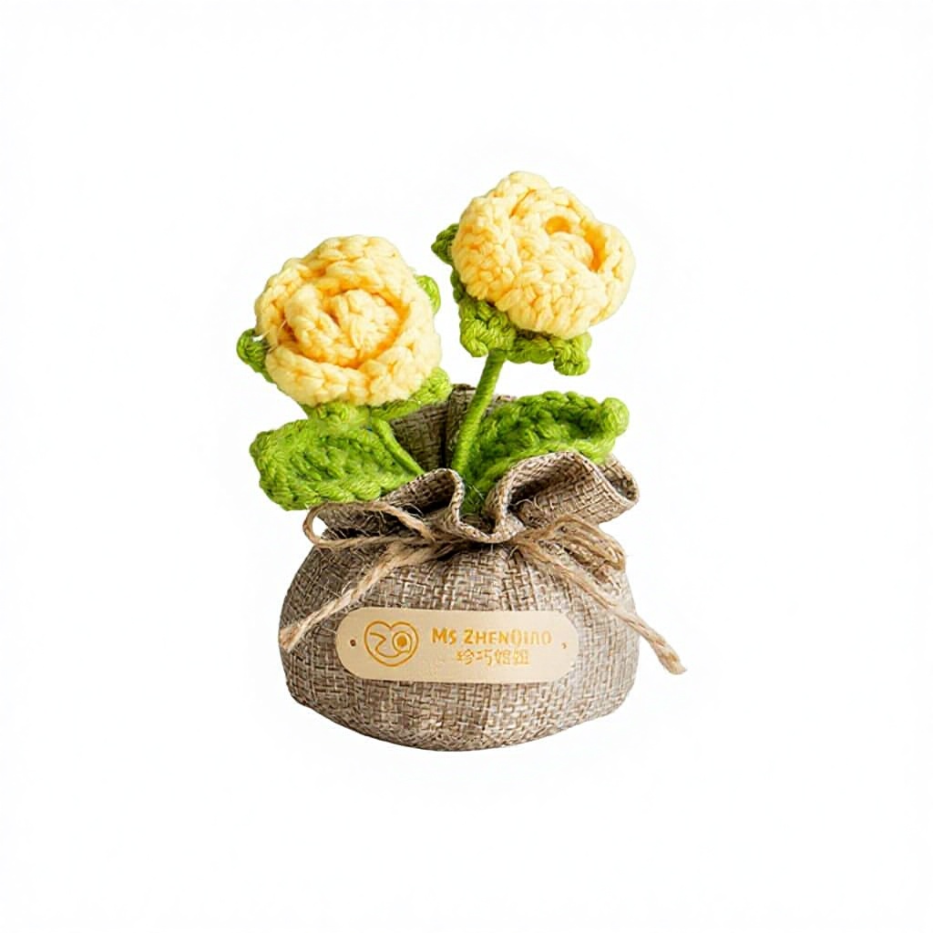 Sac porte-bonheur rose jaune à deux têtes