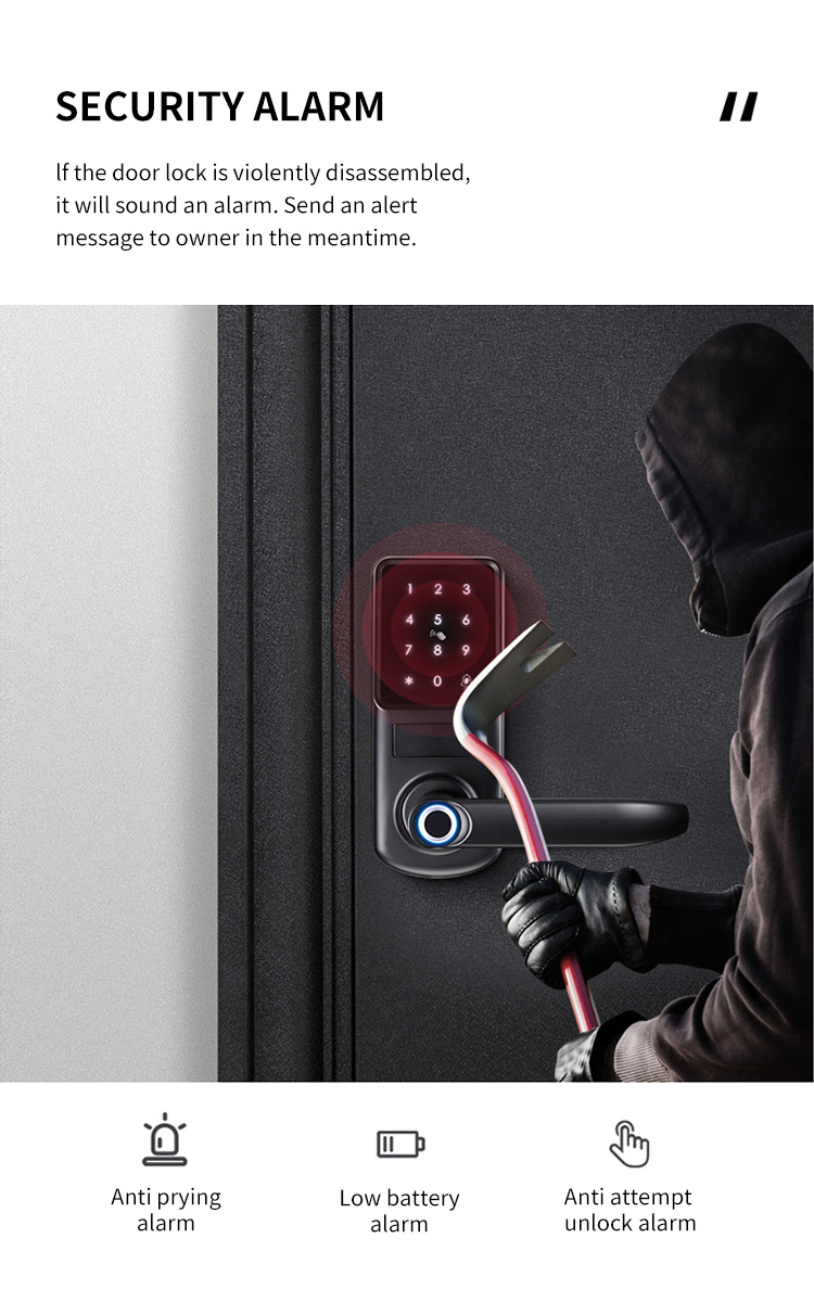 Tediton Safety APP Fingerprint Card Code Combination Smart Door Lock with Touch-Screen Keypad