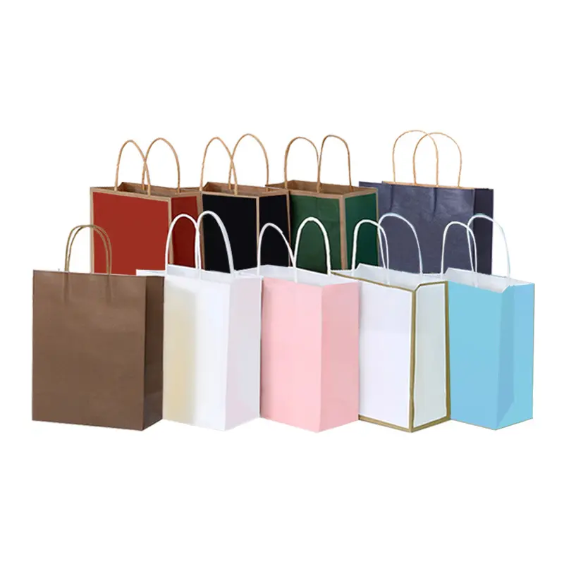 Vente en gros de sacs à provisions en papier entièrement personnalisés avec logo imprimé avec poignée sacs en papier kraft marron et blanc avec votre propre logo