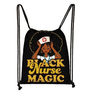 Popular Fashionable Customized Black Nurse Magic ECG <strong>Medical</strong> Polyester Bag for Nurse Accessories Drawstring Backpack - Product Image 2