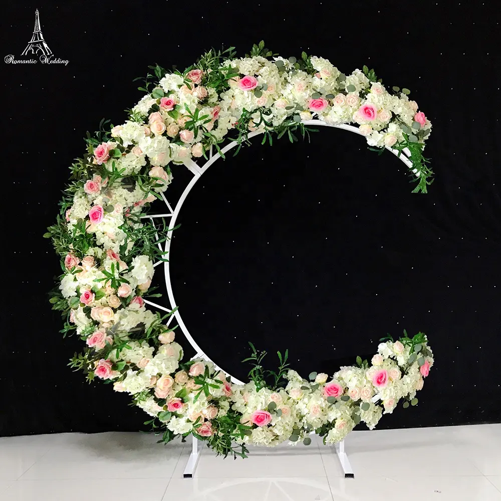 Accesorios de boda, decoración de Luna y barco, Fondo de boda, adornos, estante de arco creciente de hierro forjado dorado, luna de escenario