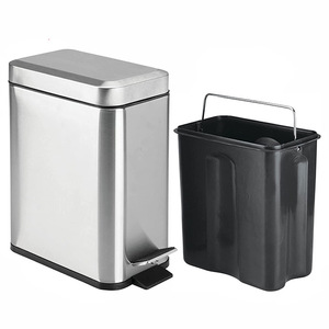 Cubo de basura de acero inoxidable rectangular Cubo de basura de 1,3 galones Cubo de basura de acero inoxidable 5L Cubo de basura de pedal pequeño y delgado - Product Image 1