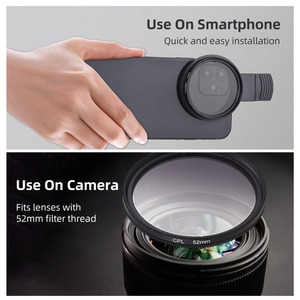 Filtro CPL de 52mm para lente de cámara de teléfono Filtro polarizador con clip con reemplazo de clip de lente de teléfono - Product Image 2