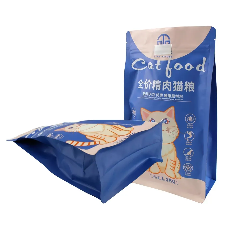 Pochette d'emballage à fond plat zip-lock écologique avec impression personnalisée sac de nourriture lyophilisé pour animaux de compagnie pour chat et chien