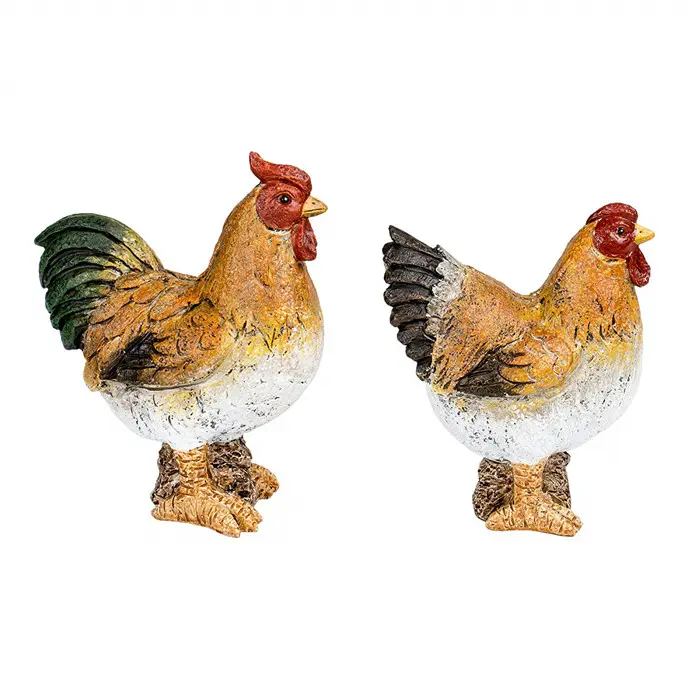 Resina gallina Gallo y gallina gallinas 5 pulgadas resina decorativa Mesa figuras Set de 2