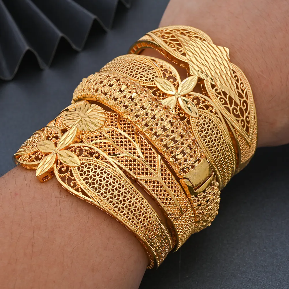 Gold Color Bangle for Women Dubai Bride Wedding Ethiopian Bracelet African Bangle Jewelry Charm Bracelet Party Gifts