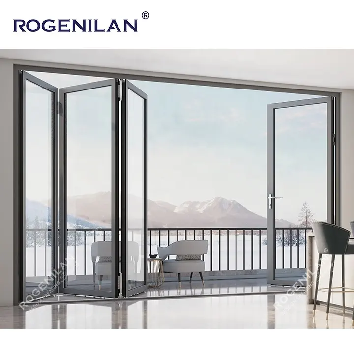 Puerta de acordeón plegable de aluminio estándar alemán Rogenilan, puertas y ventanas de estilo asiático, puerta de entrada exterior