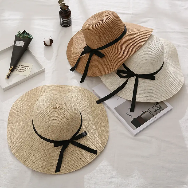 Gemvie — chapeau de paille pour femmes, accessoire à large bord, pliable, pour le soleil, nouvelle collection été