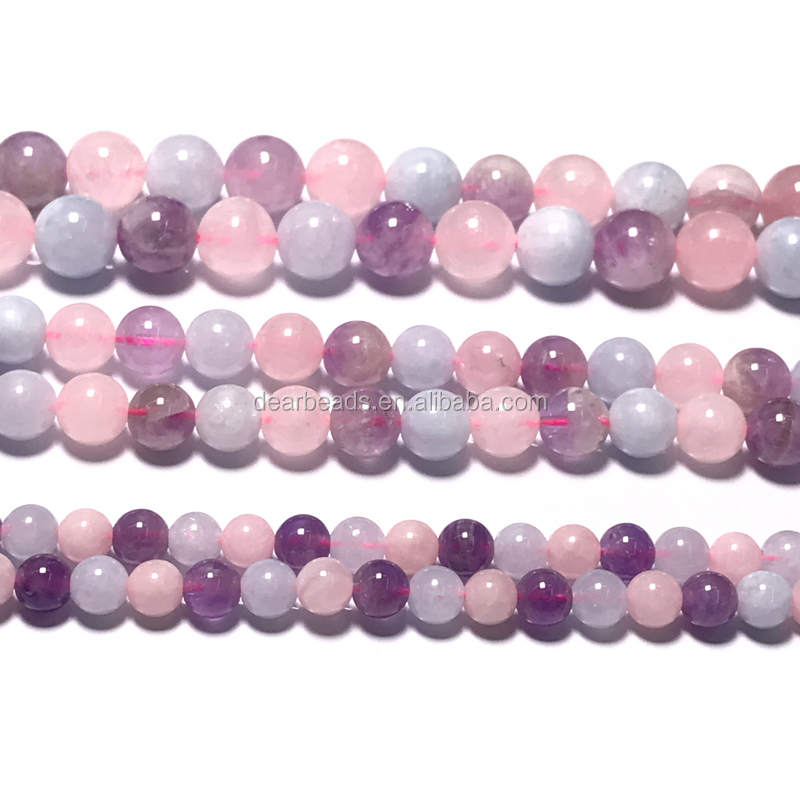 Aigue-marine, améthyste et quartz rose mélangés