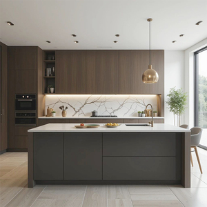 Cao cấp biệt thự Châu Phi dự án bán bóng màu xám Laminate hình chữ L MDF Tủ bếp acrylic chèn kính bao gồm vòi rửa chén - Product Image 3