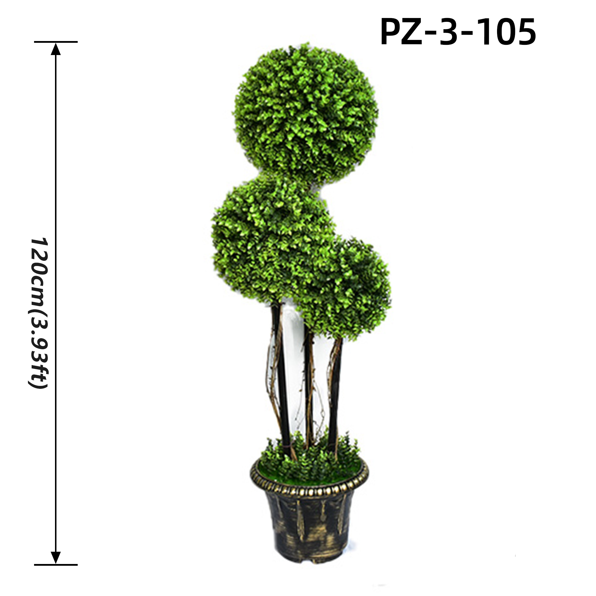 Arbre à topiaire boule de buis vert clair triple (120 cm/3,93 pieds)