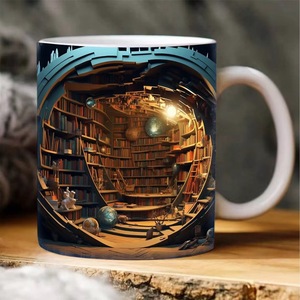 3D özel desen 330ML beyaz seramik fincan süblimasyon özel Logo boş fincan klasik tasarım - Product Image 1