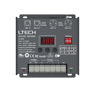 Ltech LT-903-DIP DMX 512 Decoder LT-903 8bit 16bit RDM RGB 8A * 3CH Max.24A Max.576W XLR RJ45 rdmx Decoder per illuminazione scenica - Product Image 2